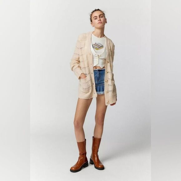 Urban Outfitters Ivory Alston Laddered Knit Cardigan Sweater - Picture 1 of 8